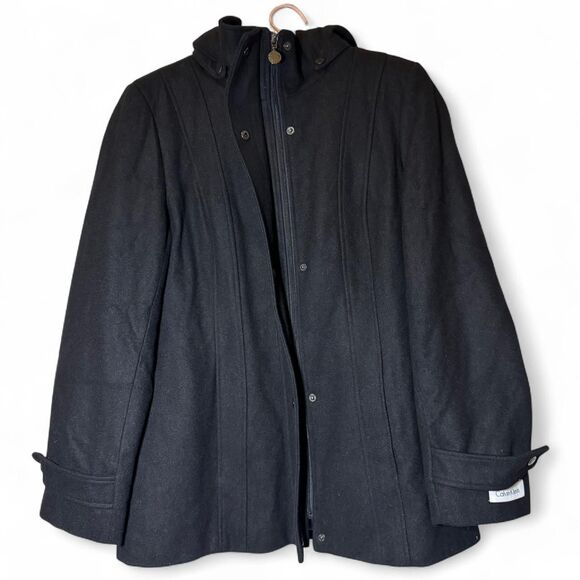 Calvin Klein Black Wool Blend Long Coat Size 10 Winter Fall - Picture 5 of 8